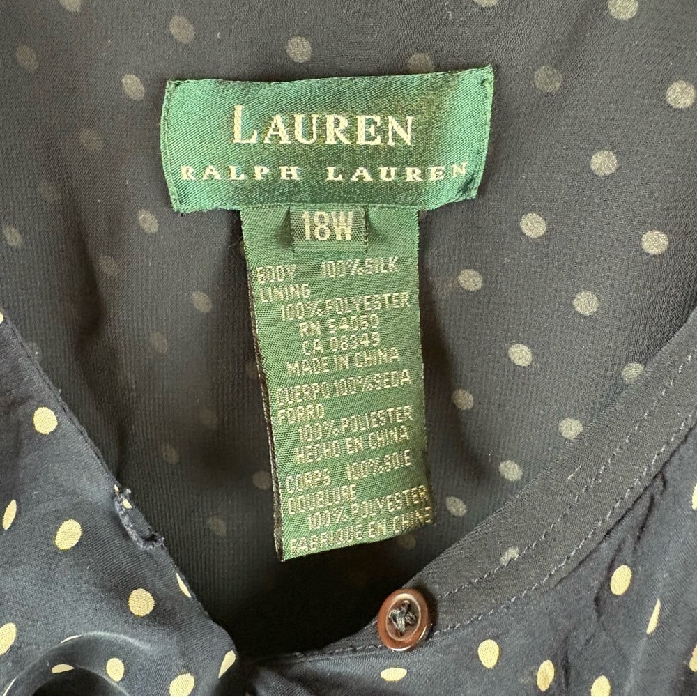 Ralph Lauren Silk Navy Polka Dot Women's Dress Ruffle Long Sleeveless Size 18 - Picture 8 of 8
